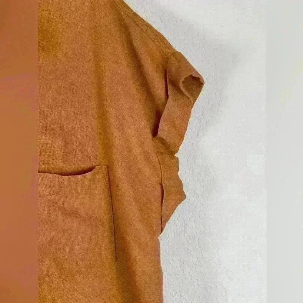 Umgee Top Orange Oversized Short Cuffed Sleeve Linen Button Up Women’s Medium - Picture 4 of 8